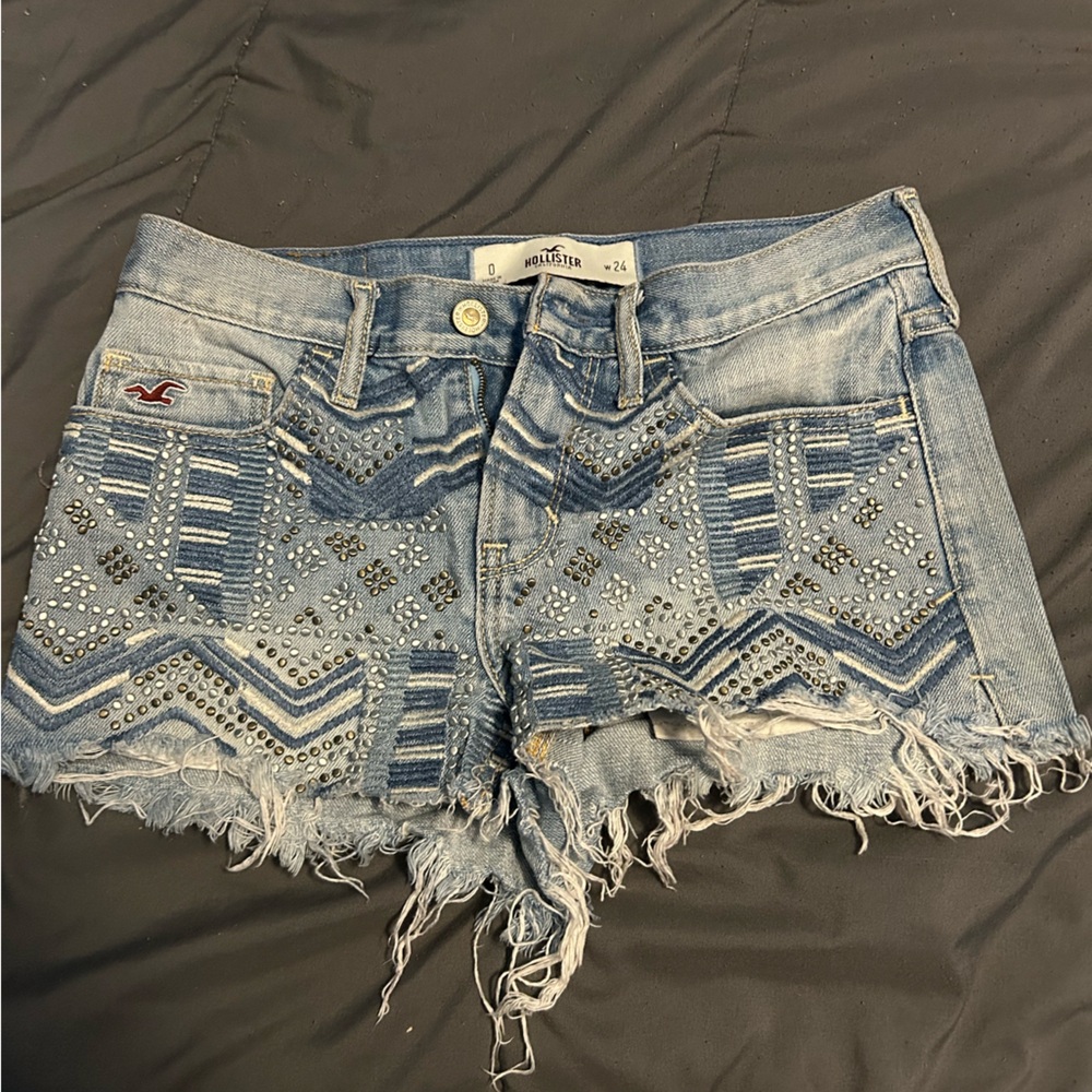 Hollister Light Blue Embellished Jean Shorts